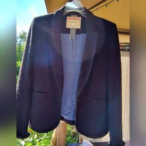 Anthropologie Blue Black bouclé women's blazer with pockets, Sz 2